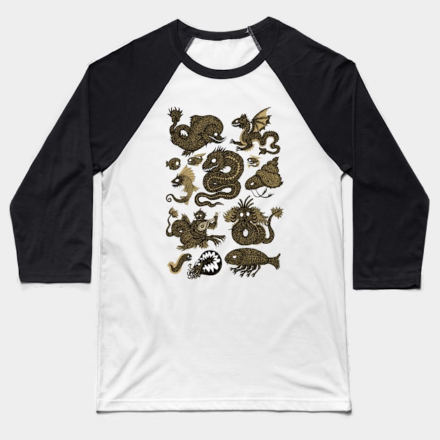 Sea Monsters assorted 2 Baseball T-Shirt by djrbennett